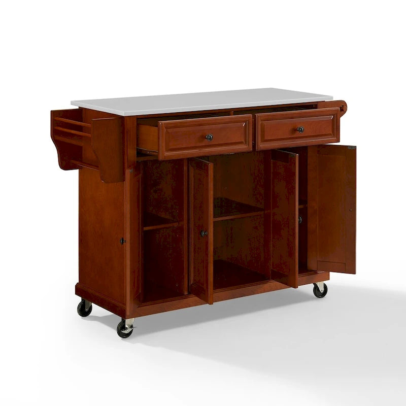 Carrello da cucina con top in granito a tutta grandezza, colore ciliegio - 51,5 L x 18 P x 36,5 H
