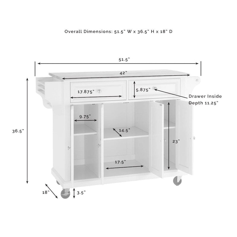 Carrello da cucina con top in granito a tutta grandezza, colore ciliegio - 51,5 L x 18 P x 36,5 H