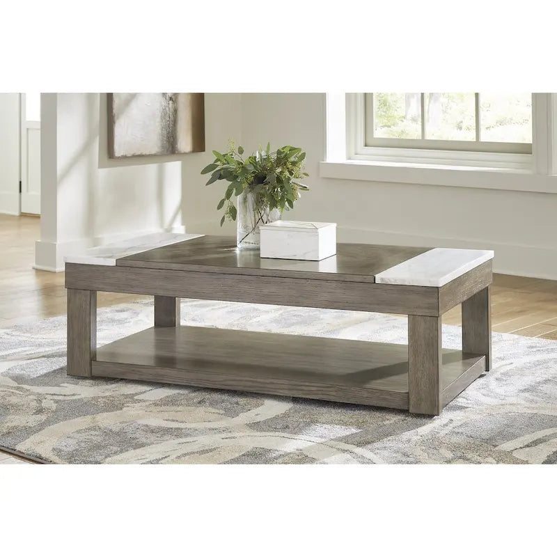   Loyaska Grayish Brown/White Lift-Top Coffee Table - 56.13  W x 28.25  D x 18.13  H