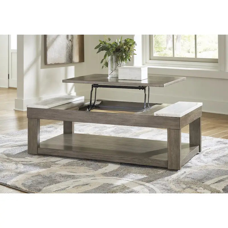 Tavolino da caffè sollevabile grigio-marrone/bianco - 56,13 L x 28,25 P x 18,13 H