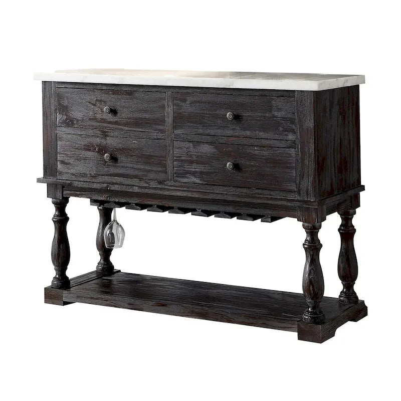 Cassettiera a quattro cassetti in legno con piano in marmo, bianco e marrone