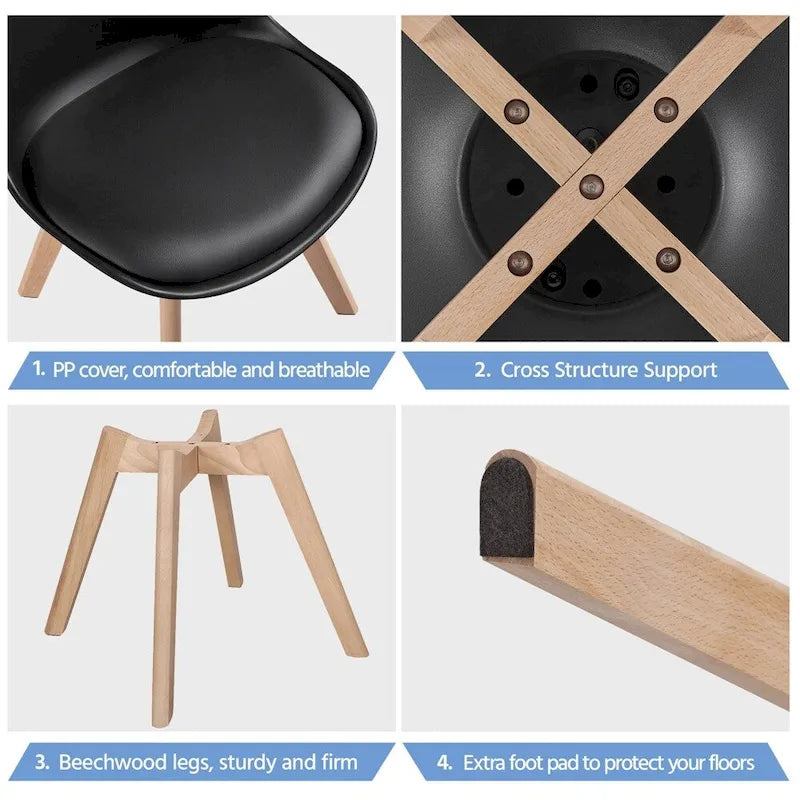 Set di 4 sedie da pranzo moderne con morbida imbottitura