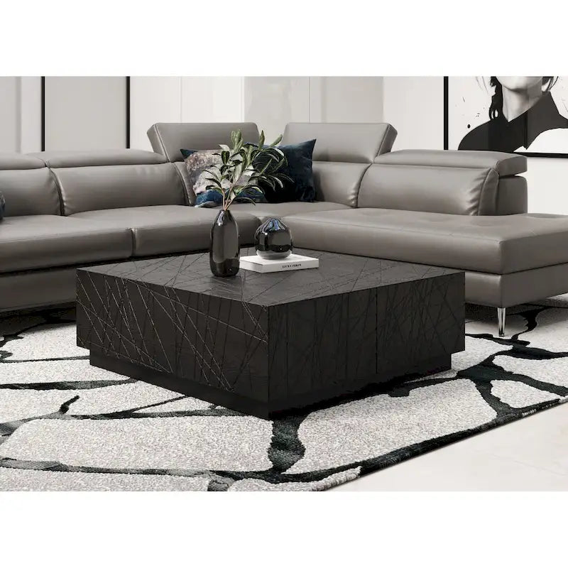   Kenda Modern Black Oak Square Coffee Table With Storage