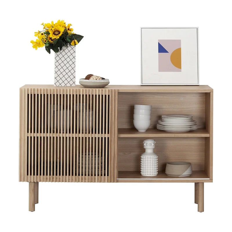 Credenza in rovere color legno con armadietto di stoccaggio da 48 pollici