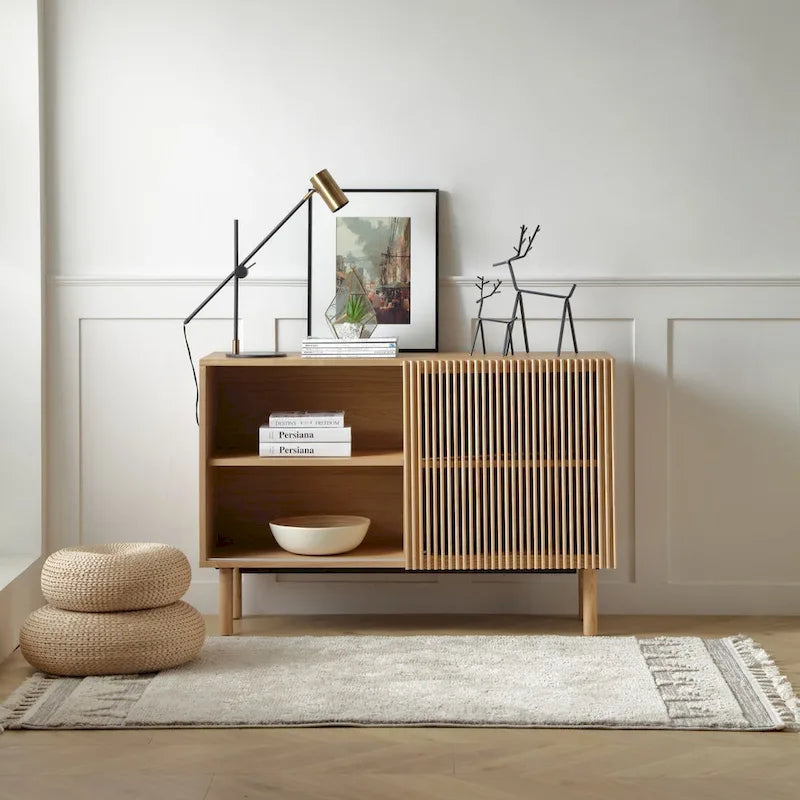 Credenza in rovere color legno con armadietto di stoccaggio da 48 pollici