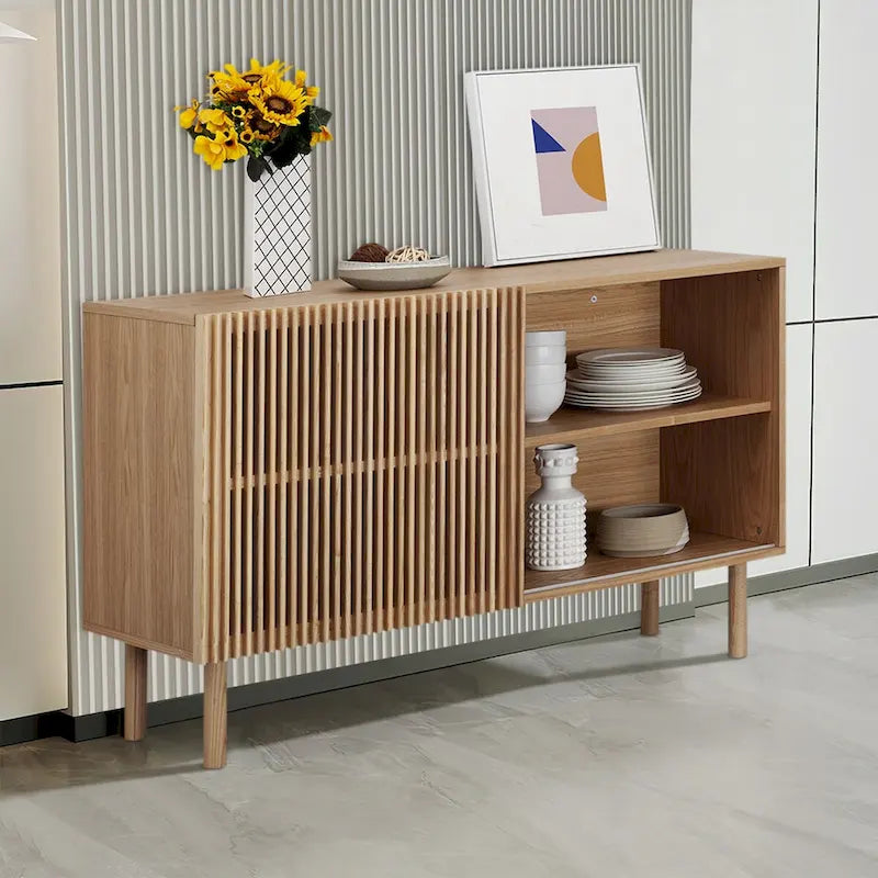 Credenza in rovere color legno con armadietto di stoccaggio da 48 pollici