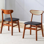 La sedia da pranzo in legno massello, elegante e resistente, dallo schienale piccolo e curvo, cuscino in PU e dalla forma armoniosa si adatta a qualsiasi ambiente