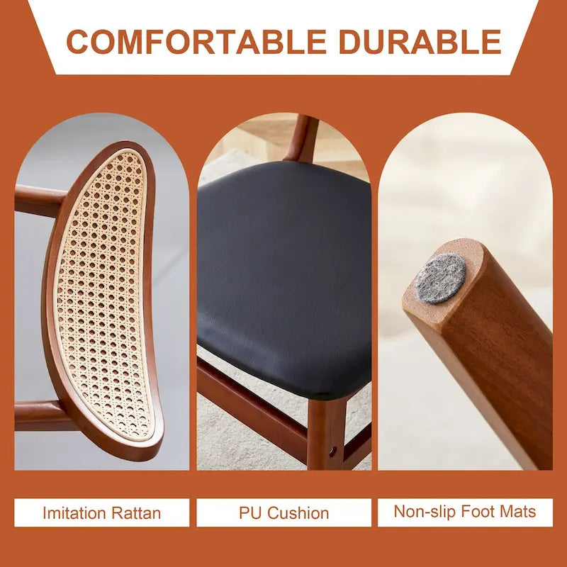 La sedia da pranzo in legno massello, elegante e resistente, dallo schienale piccolo e curvo, cuscino in PU e dalla forma armoniosa si adatta a qualsiasi ambiente