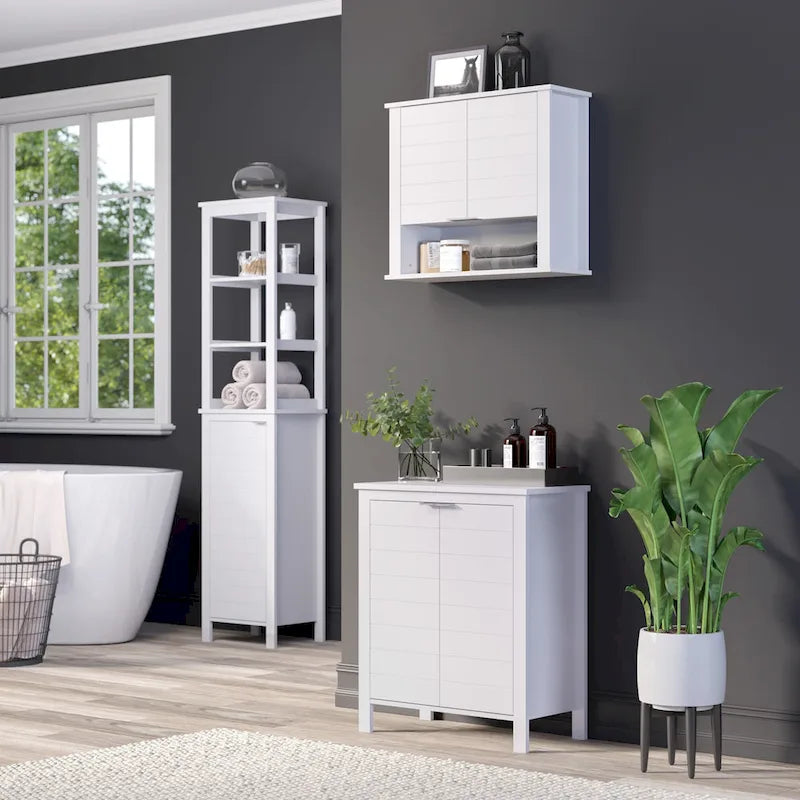 Mobiletto alto da bagno Madison a un'anta con ripiani interni aperti e regolabili