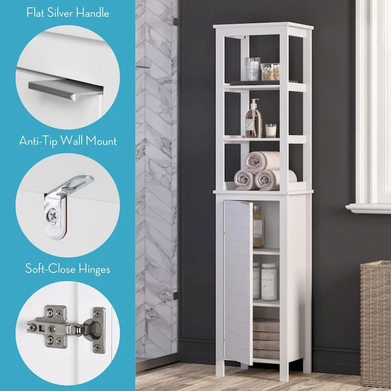 Mobiletto alto da bagno Madison a un'anta con ripiani interni aperti e regolabili