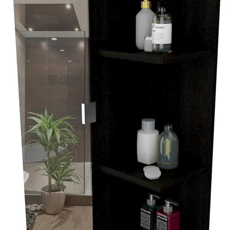 Mobile a specchio per il bagno, quattro ripiani interni, finitura wengé nero
