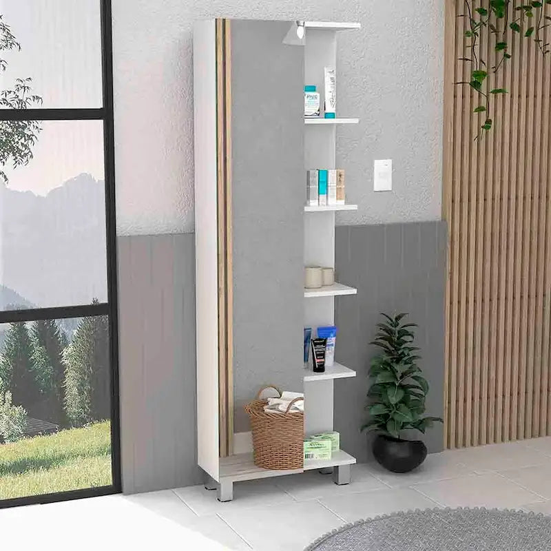 Mobile a specchio per il bagno, quattro ripiani interni, finitura wengé nero