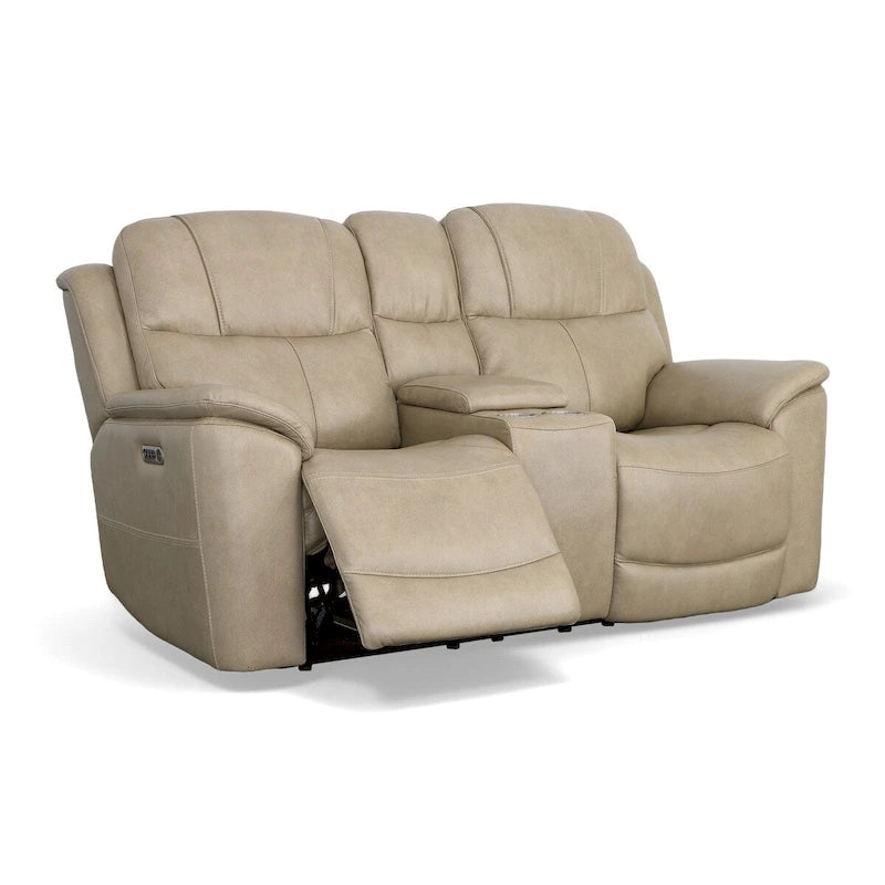 Divanetto reclinabile elettrico a gravità zero Crew in pelle con console, poggiatesta e supporto lombare elettrici di Flexsteel