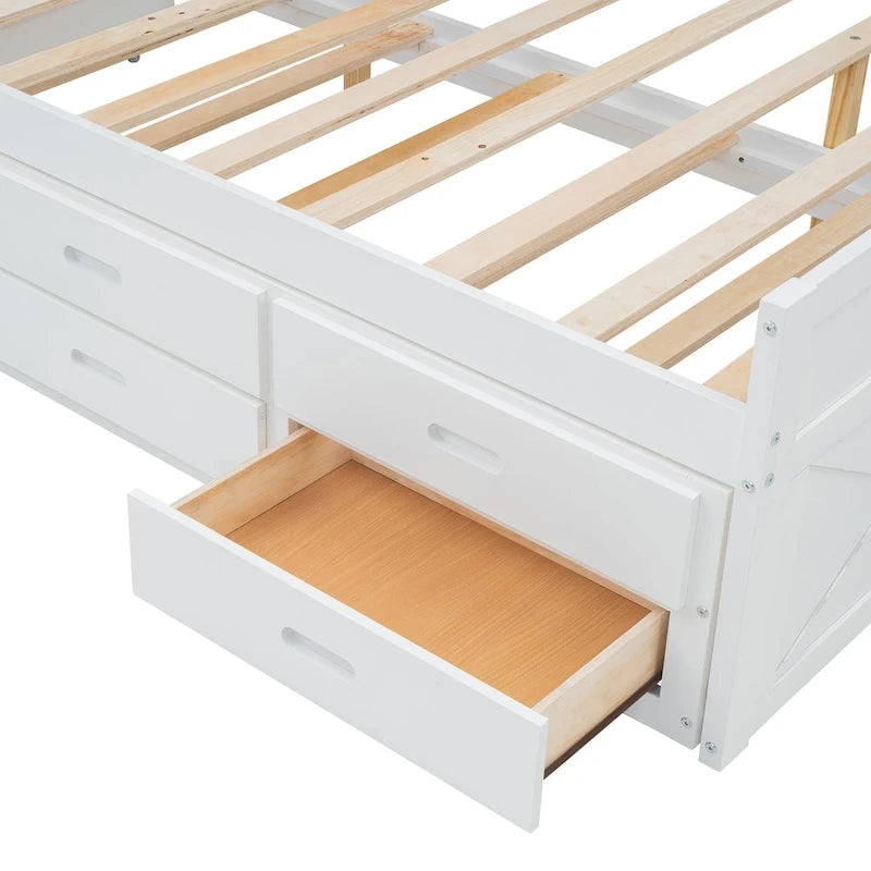 Letto in legno contenitore con letto estraibile singolo e tre cassetti portaoggetti