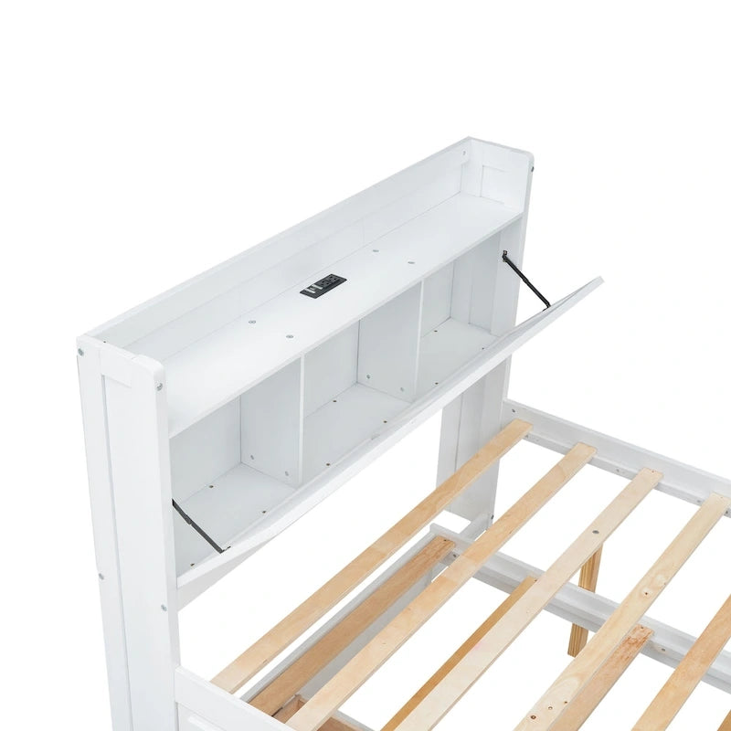 Letto in legno contenitore con letto estraibile singolo e tre cassetti portaoggetti