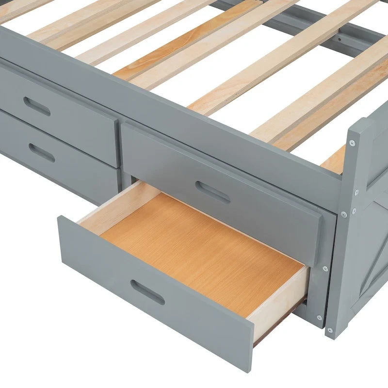 Letto in legno contenitore con letto estraibile singolo e tre cassetti portaoggetti