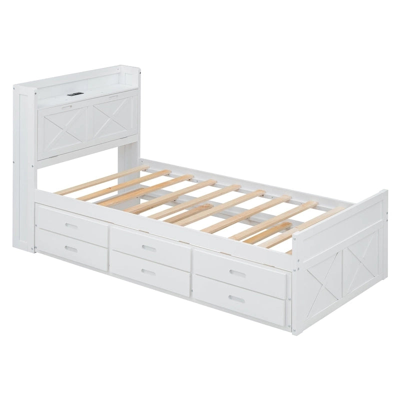 Letto in legno contenitore con letto estraibile singolo e tre cassetti portaoggetti