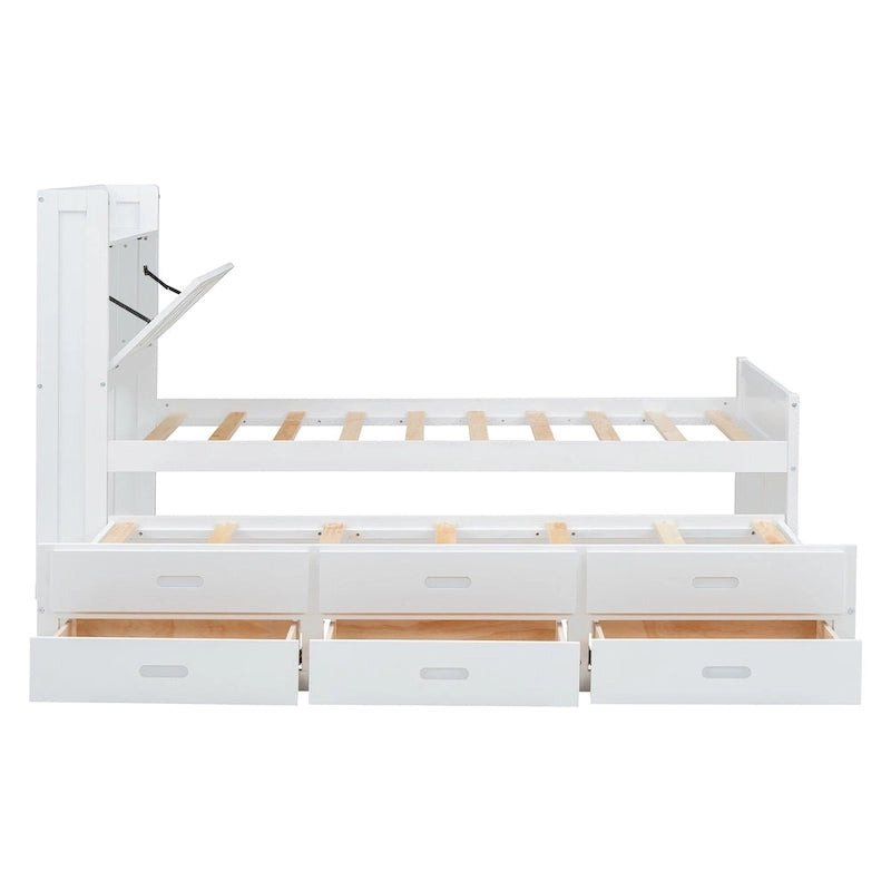 Letto in legno contenitore con letto estraibile singolo e tre cassetti portaoggetti
