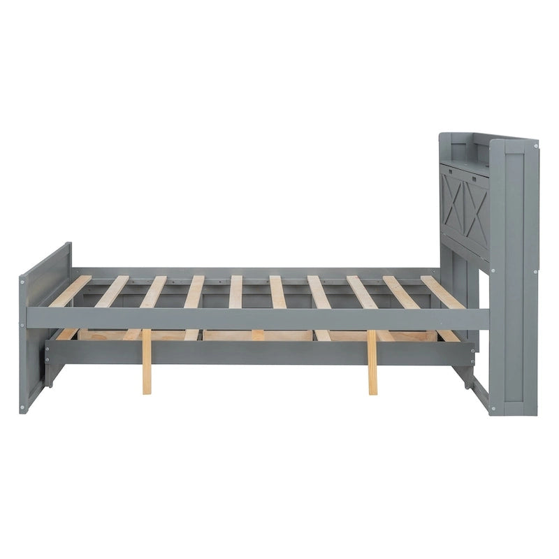 Letto in legno contenitore con letto estraibile singolo e tre cassetti portaoggetti