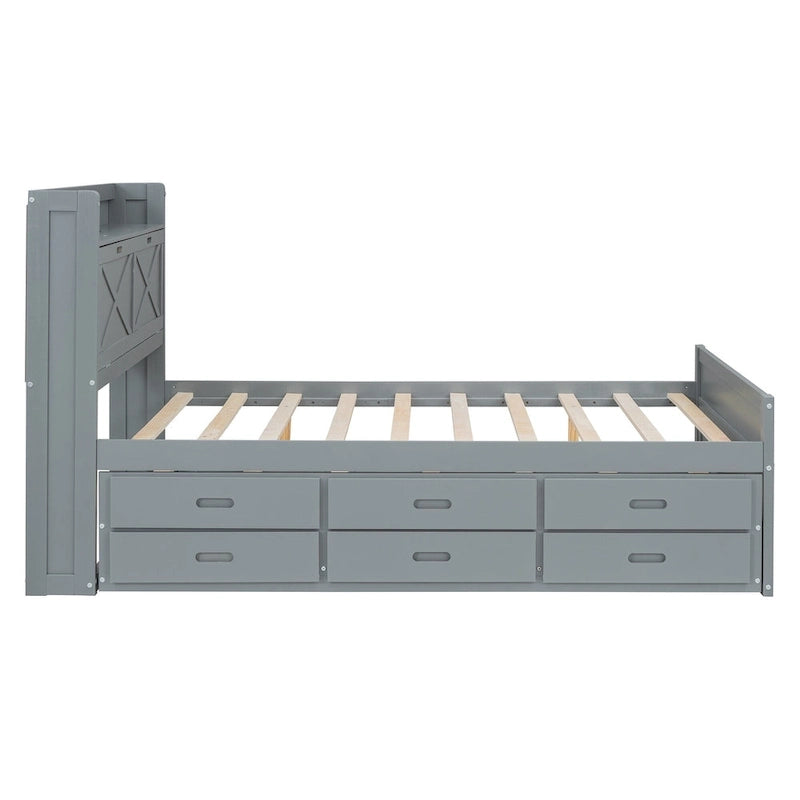 Letto in legno contenitore con letto estraibile singolo e tre cassetti portaoggetti