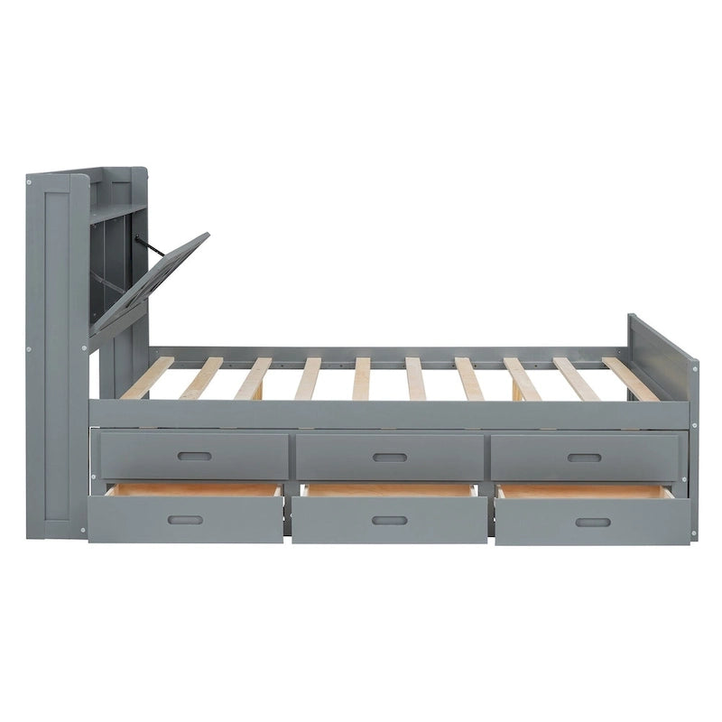 Letto in legno contenitore con letto estraibile singolo e tre cassetti portaoggetti