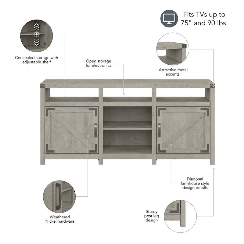 Mobile Porta TV Rustico da 75 pollici Cottage Grove 65W di Bush Furniture
