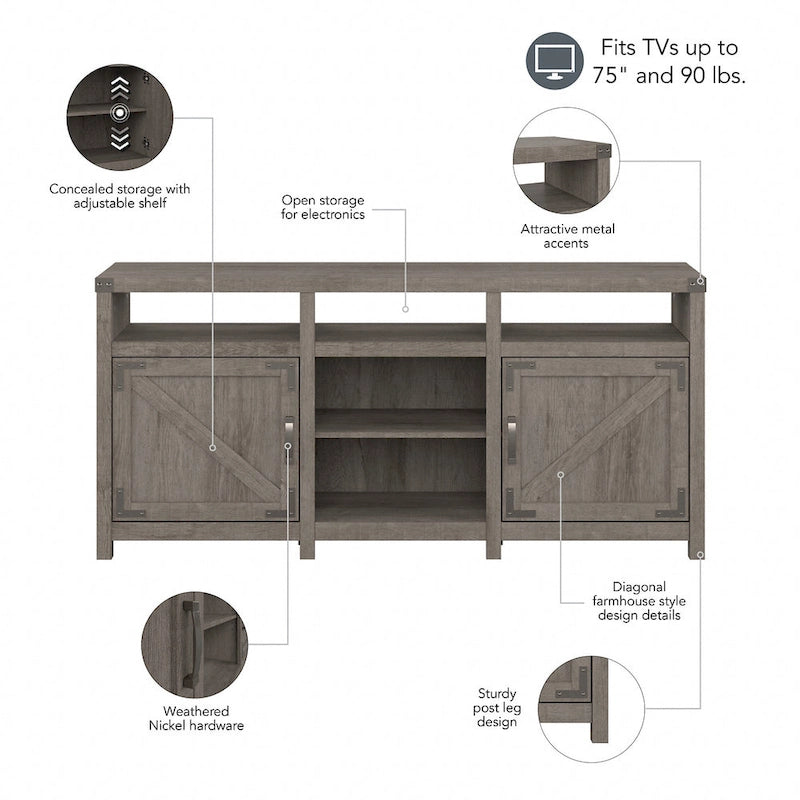 Mobile Porta TV Rustico da 75 pollici Cottage Grove 65W di Bush Furniture