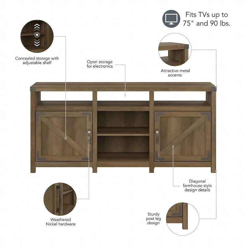 Mobile Porta TV Rustico da 75 pollici Cottage Grove 65W di Bush Furniture